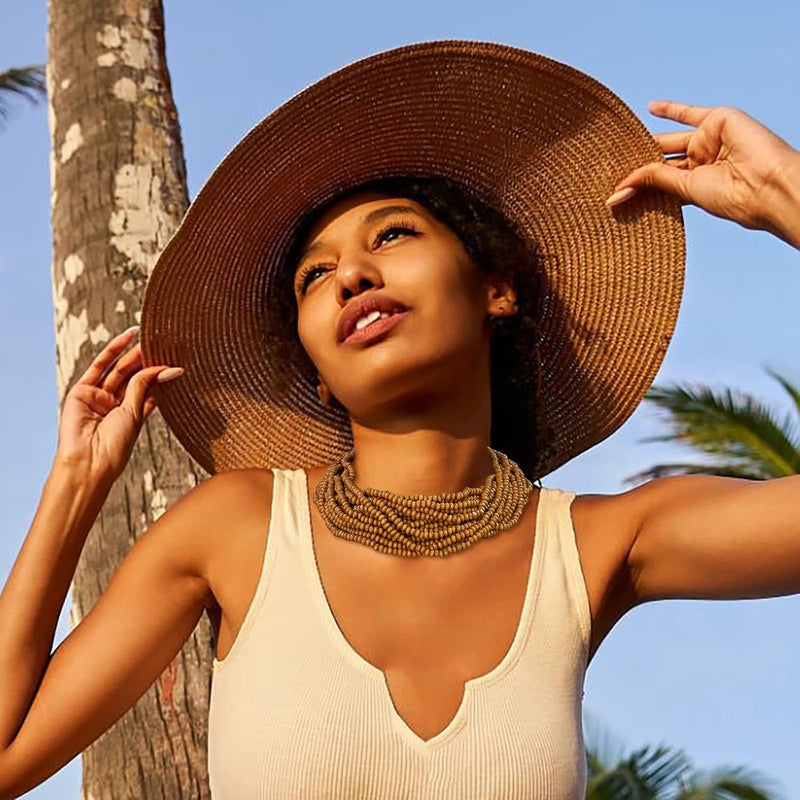 Coiris Beaded Strand Necklace for Women Boho Chunky Beaded Strand Necklace Bohemian Summer Beach Necklace Jewelry for Women(N0059-Black) - Image 3